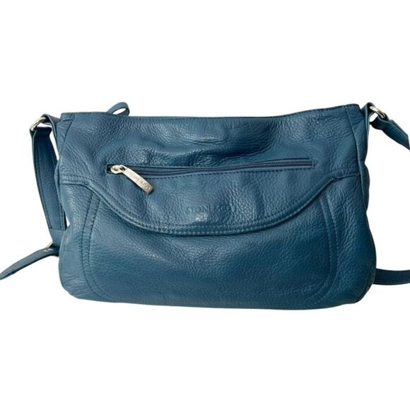 Stone & Co Pebbled Leather Teal Blue Hobo Shoulder Bag - Picture 2 of 15